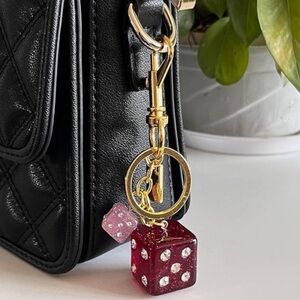 Gold Pink Red Dice Charm with rhinestones purse charm keychain accessory for bag